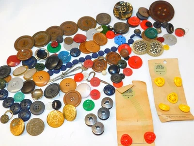 Antique Vintage BUTTON LOT Wood Metal Rex Large 2.25" Bobbins MORE - Image 1 of 4