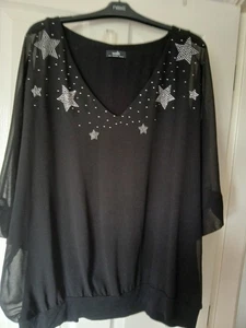 Wallis Black Loose Top Stars Size L /16-18 Lined Very Good Used Condition - Picture 1 of 8