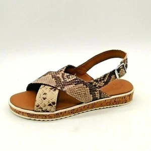 Find Womens Wedge Heel Ankle Strap Sandal Cushioned Beige Snake Skin Sz 7 M NEW - Picture 1 of 10