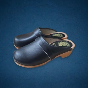 F. Walkley Hebden Bridge leather wood black clogs UK 4New - Picture 1 of 10