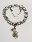 Monet Vase Heart Link Silver With Safety Chain Bracelet Charm Beads