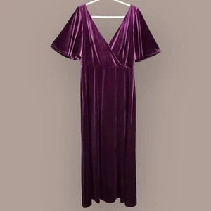 Ever Pretty Maxi Dress 18 Purple Velvet Flutter Sleeve V Neck Whimsigoth Prom - Picture 1 of 11