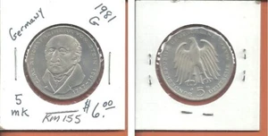 Moneda de 5 marcos Alemania 1981 G, 150 aniversario - muerte de Carl Vom Stein - Imagen 1 de 1