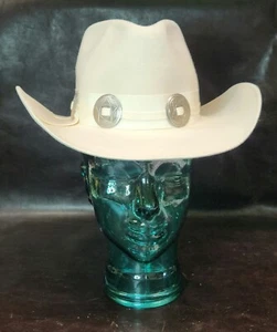 Vintage Joe Bill Miller Cowboy Hat W/Star Buckles, Felt Wool, Cream, 21.25" D - Picture 1 of 8