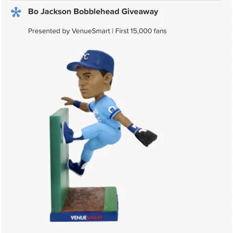 Bo Jackson KC Royals Wall Catch  Bobblehead 7/17/23 sga Cover