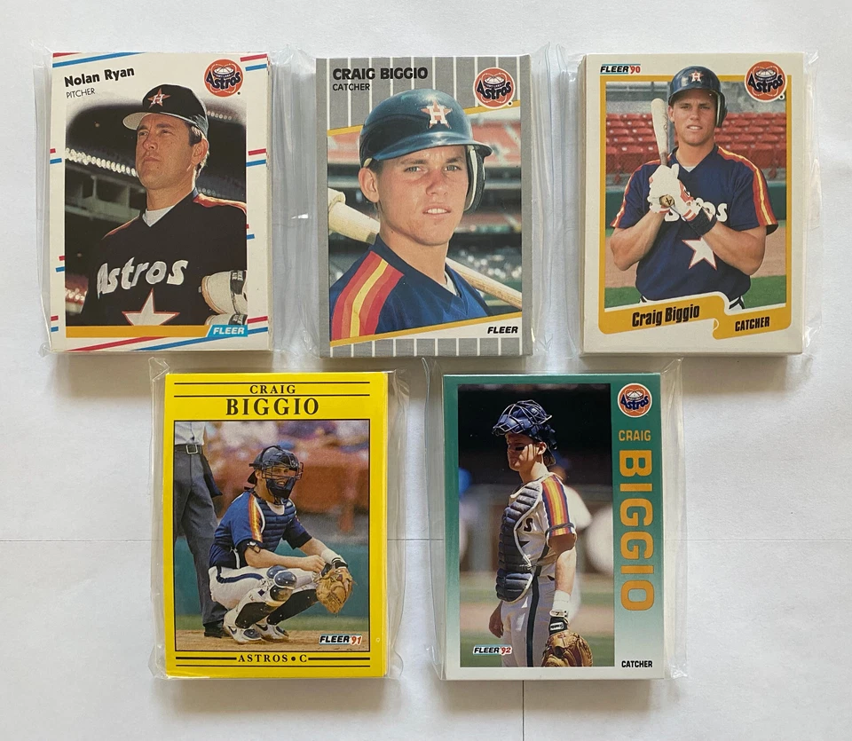 休斯顿太空人队 1988 年、1989 年、1990 年、1992 年 Fleer 球队套装 (5 套) — 第 1/4 张图片