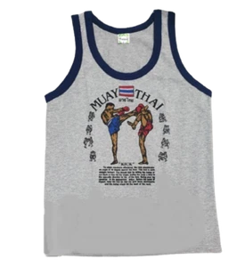 Muay Thai Tank Top MMA Boxing Work Fighting T-Shirt Sleeveless Shirt Gray Cotto - Picture 1 of 7