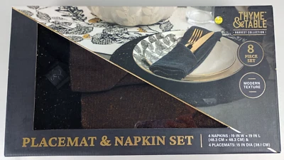 Juego de servilletas mantel individual de 8 piezas de tomillo y cosecha de mesa negro dorado Foto 1 de 3