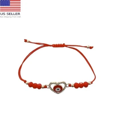 Brazalete ajustable con cuentas de diamantes de imitación de mal de ojo rojo  Foto 1 de 2