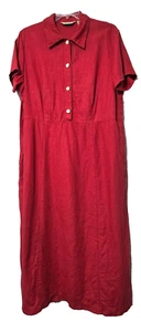 Eddie Bauer Linen Maxi Dress XXL Tall Red Pockets Boho Cottage Artsy Lagenlook - Picture 1 of 7