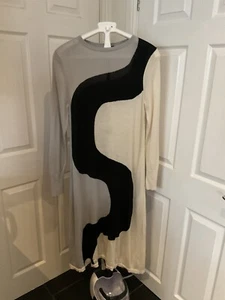 Marimekko Uniqlo Knit Dress Size M Black Grey Cream Pattern Long Sleeve Wool Mix - Picture 1 of 10