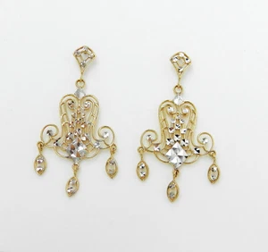 HERMOSOS ARETES ARAÑA FILIGRANA CORTE DIAMANTE ORO 14K DOS TONOS NUEVOS EN CAJA #497 - Imagen 1 de 2