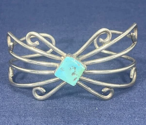 Vintage 925 Sterling Silver Genuine Turquoise Web Cuff Bracelet 38mm Size 6.50“ - Picture 1 of 8