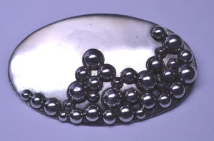 VINTAGE CARSI MEXICAN STERLING SILVER MODERNIST LARGE OVAL PIN BUBBLES DESIGN - Picture 1 of 6
