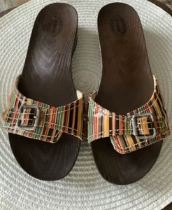 Dr. Scholls Advanced Comfort Kunstleder Lackleder Madras Streifen Pantoletten 9 neu ohne Etikett - Bild 1 von 15