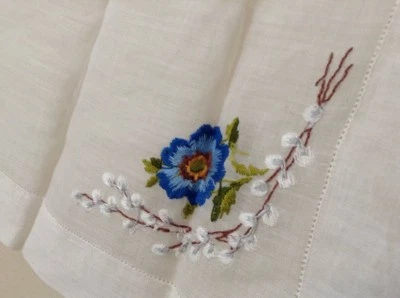 Blue Flower Cotton Handkerchief  Vintage Kerchief Cloth Decor 12" - Image 1 of 4