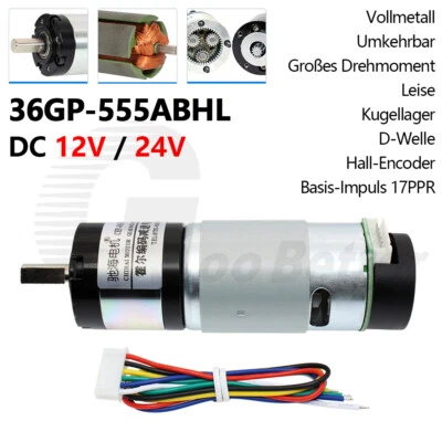 DC 12V 24V 36mm Getriebemotoren Metal Planetengetriebe Hall-Encoder 36GP-555ABHL - Bild 1 von 4
