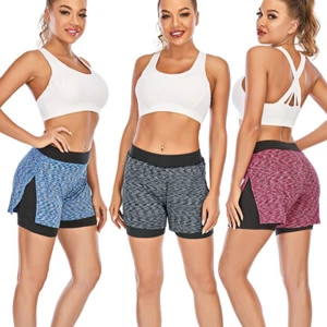 Womens High Waist Shorts 2 in 1 Scrunch Yoga Pants Booty Gym Cycling Leggings - Picture 1 of 15