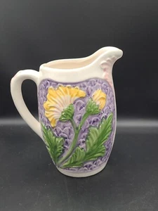 Vintage Portugal Pottery Hand Painted Small Pitcher Vase Yellow Flowers - Picture 1 of 13