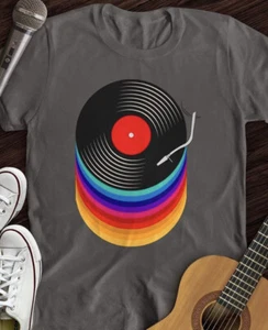 Gildan Soft Gray Record Viny T-Shirt Tee Musik anthrazit grau - Bild 1 von 5