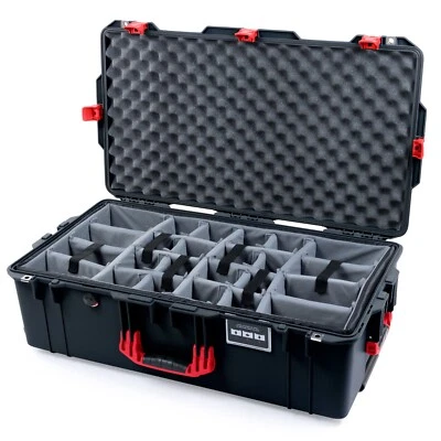 Black & Red Pelican 1615 Air case with grey CVPKG Padded Dividers. With wheels.