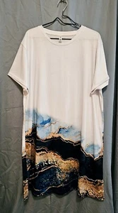Pixie Lady Dress Womens White Blue Gold Marble Cottage Core Soft Comfy Plus 2X - Picture 1 of 7