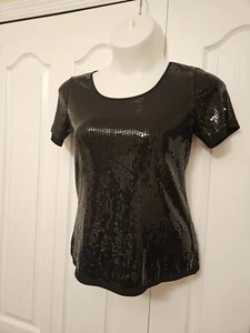Joan Rivers Black Sequin Pull Over Top Evening Wear Size Small - Picture 1 of 9