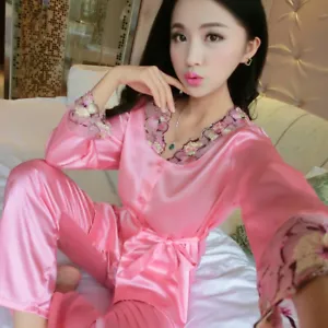 NEW Womens Silk Satin Pajamas Set Sleepwear&Robes Nightdress Nightgown P169 L,XL - Picture 1 of 6