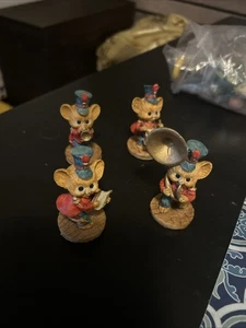 4 Vintage Rare 80's 1985 Enesco Mice Mouse The Musician Drums Trumpet Harp - Picture 1 of 9