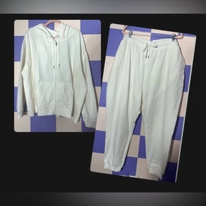 Neu mit Etikett Auden FULL SET Kapuzenpullover mit Reißverschluss + leichte Jogginghose in knackigem Weiß - Größe 3X - Bild 1 von 6