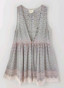 Maeve Anthropologie Kleid Gr. M rosa blau Blumen Spitze ärmellos tiefer V-Ausschnitt - Bild 1 von 9