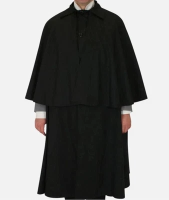 Casaco masculino Inverness preto lã capa espanador longo Halloween - Imagem 1 de 4