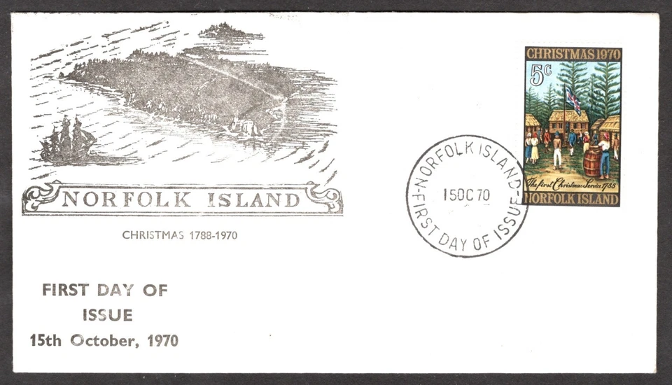 Isla Norfolk FDC - SN NF 143 - 15 de octubre de 1970 - Navidad Foto 1 de 1