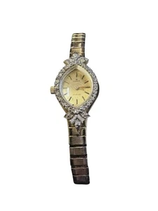 Vintage Damen Genf Gold Diamant Lünette Oval Strech Band Neue Batterie GETESTET - Bild 1 von 10