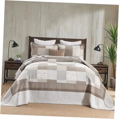  100 % algodón 120"x102" de gran tamaño Queen (120"*102") gris/marrón/beige Foto 1 de 4