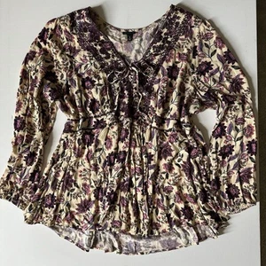 Blusa Top Manga Larga Estampado Floral Tórrido Crema Para Mujer 1X Cottagecore Boho - Imagen 1 de 10