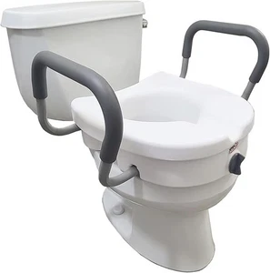 Asiento de inodoro elevado con bloqueo Carex EZ con asas ajustable y extraíble acolchado Ar - Imagen 1 de 8