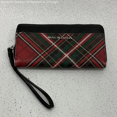 Cartera clutch Dana Buchman roja a cuadros y negra con cremallera Foto 1 de 4