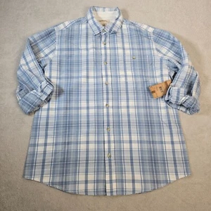 Ruff Hewn Shirt Mens Large Plaid Button Down Roll Tab Sleeves Toile Blue NWT - Picture 1 of 9
