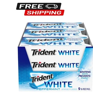 Trident White Peppermint Sugar Free Gum, 9 Packs of 16 Pieces (144 Total Pieces) - Picture 1 of 7