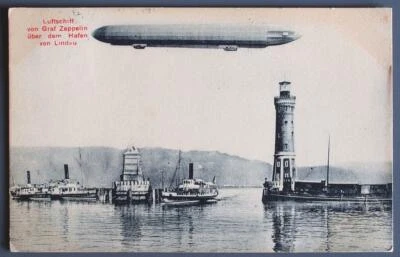 GERMANY Bavaria 1907 ZEPPELIN - Airship LZ 3 above Lindau Harbour Pic PPC Card  - Image 1 of 2
