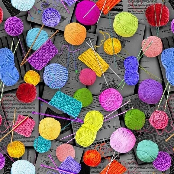 Michael Miller Knit One, Purl Two por Aimee Stewart DDC11730 Preto Algodão - Imagem 1 de 1