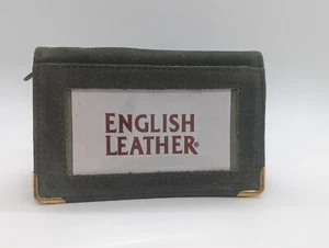 English Leather Suede Olive Green Zippered Wallet With Photo And Card Sleeves - Picture 1 of 5