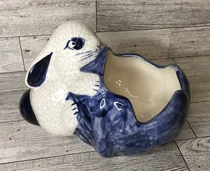 VINTAGE THE POTTING SHED DEDHAM POTTERY BUNNY RABBIT & CABBAGE PLANTER Signed - Bild 1 von 13