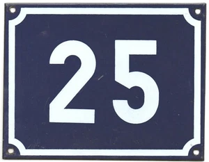 Large old blue French house number 25 door gate plate plaque enamel steel sign - Picture 1 of 1