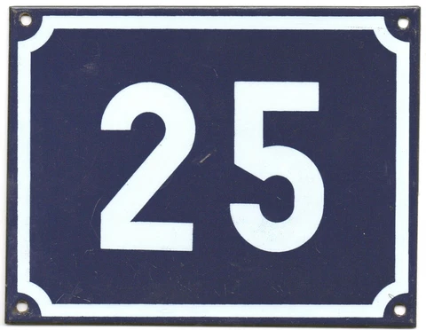 Large old blue French house number 25 door gate plate plaque enamel steel sign Cover