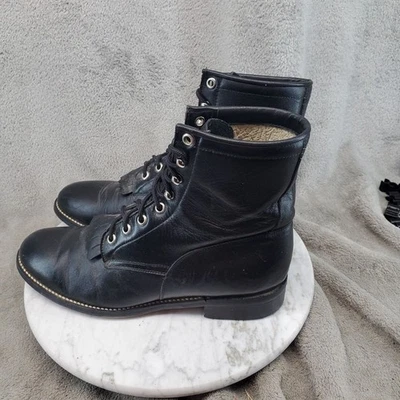 Justin Botas Zapatos Juveniles Unisex Talla 6 Negro Cuero Roper Botas con Cordones Foto 1 de 4