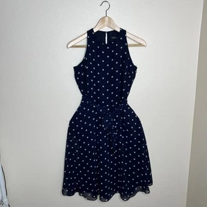 Banana Republic Navy White Polka Dot Sleeveless Dress Size 4 Tall - Picture 1 of 13