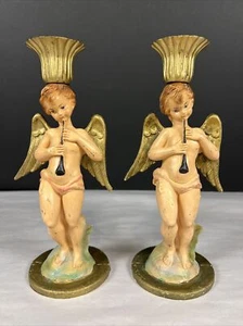 Vintage Engel spielen Instrumente Kerzenständer Italien Gummi Kunststoff 7,5 Zoll - Bild 1 von 7