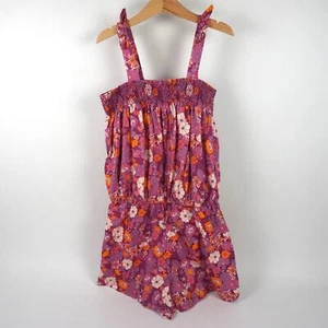 NWT Gap Kids Smocked Sleeveless Floral Print Romper Pink Purple Kids Sz XL (12) - Picture 1 of 7